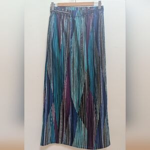 Vintage Striped Maxi Skirt By Worthington Abstract Turquoise Drawstring Waist